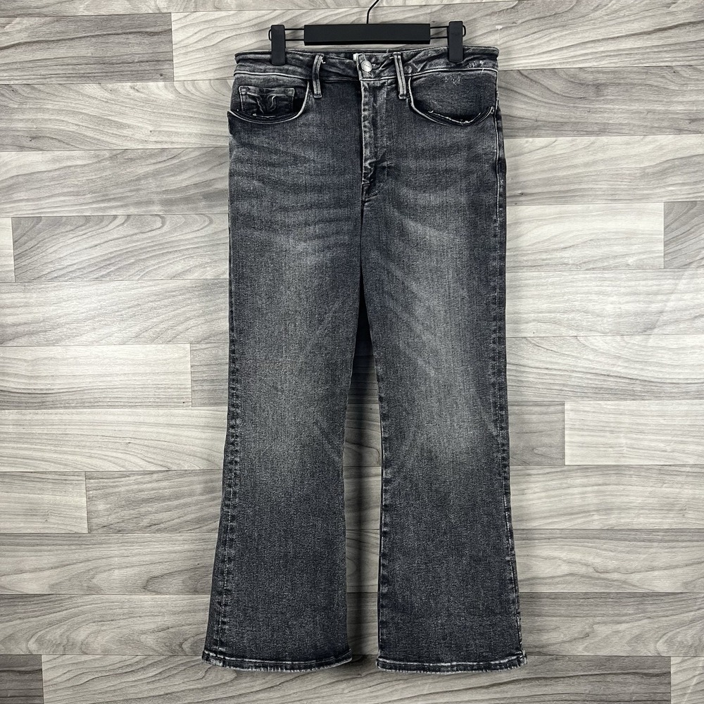 Frame Jeans Womens 2 Black Denim Le One Crop Mini Boot High Rise Festival Grunge